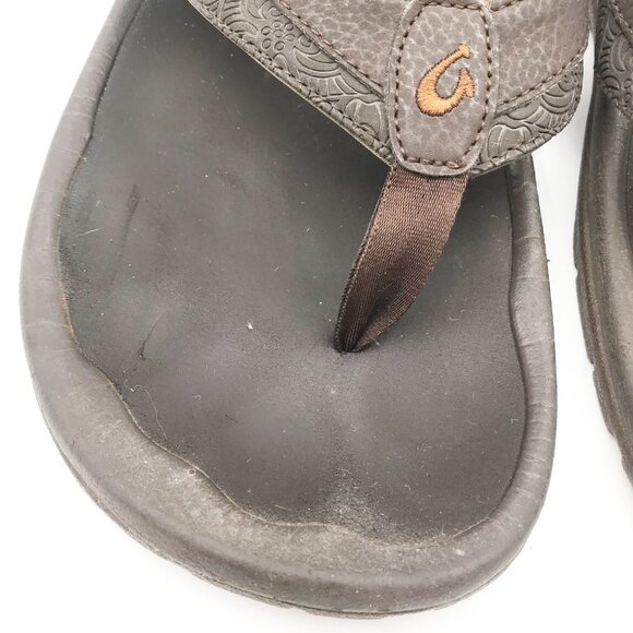 OLUKAI Brown Leather Flip Flop Thong Sandals Mens 10 - Picture 7 of 11